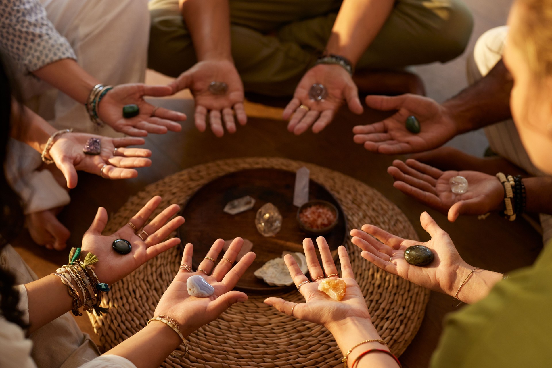 Crystals healing session in a wellness retreat